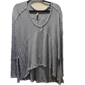 Free People Oversized Drippy Thermal Sunset Park Waffle Knit Distressed XS‎ Gray